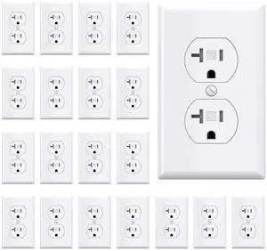 AIDA 20 Amps Outlets Duplex Electrical Receptacle Outlets,Tamper Resistant,Heavy-Duty Receptacle Wall Outlet,Residential,TR,3-Wire, Self-Grounding Clip,Wall Plate Included,UL Listed (20 Pack, White)