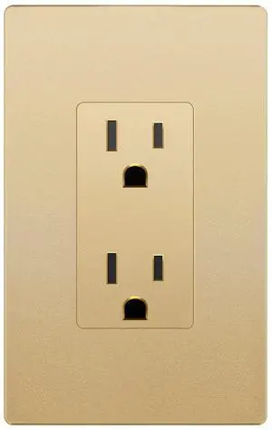 LIDER Matte Finish Decorator Receptacle with Interchangeable Face Cover, Child Safe Tamper-Resistant Wall Outlet with Screwless Wall Plate, Residential Grade, 15A 125V, UL Listed, LR15-TR-GDSWP, Gold