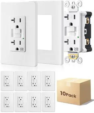 SURAIELEC GFCI Outlet 20 Amp, 10 Pack Self-Test GFI Electrical Outlets, Tamper&Weather-Resistant, GFCI Receptacle with Screwless Wall Plates, GFCI for Bathroom, Kitchen, and Outdoor, UL Listed, White