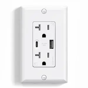 ELEGRP Wall Outlet, 20 Amp C Wall Outlets Receptacles, Outlets with A and C Ports, Tamper Resistant Receptacle, Wall Plate Included, UL Listed, 1 Pack, White