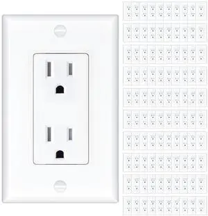 Amico 100 Pack 15 Amp Outlet, Standard Electrical Outlets, Tamper Resistant, 2-Pole 3-Wire Wall Outlet, 125V/1875W, NEMA 5-15R, Wall Plates And Screws Included, for Home And Business, White, UL Listed