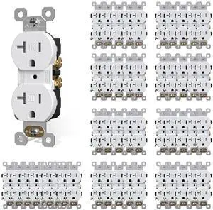 AIDA 20 amp Outlet Duplex Electrical Receptacle Outlets,Tamper Resistant,Heavy-Duty Receptacle Wall Outlet,Residential,TR,3-Wire, Self-Grounding Clip, NEMA 5-20R,UL Listed 50 Pack, White