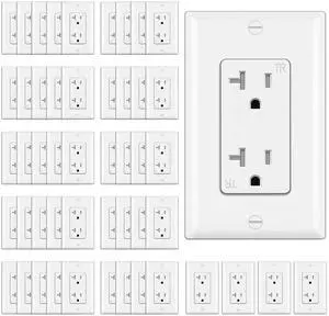 BESTTEN 20 Amp Decorator Receptacle Outlet, 50 Pack Tamper-Resistant (TR) Wall Electrical Outlet with Wallplate, 20A/125V/2500W, UL Listed, White