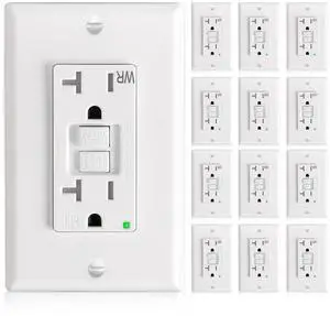 Amico GFCI Outlet 20 Amp with Thinner Design 12 Pack, Weather Resistant (WR), Self-Test GFI Receptacles with LED Indicator, Wall Plates and Screws Included, Indoor or Outdoor, ETL Listed, White