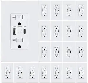 USB Wall Outlet, Charger Outlets Receptacles with 4.2A USB C Ports, 20 Amp Duplex Tamper Resistant Receptacle Plug with Electrical Outlet, Wall Plate Included, ETL ListedWhite, 20 Pack