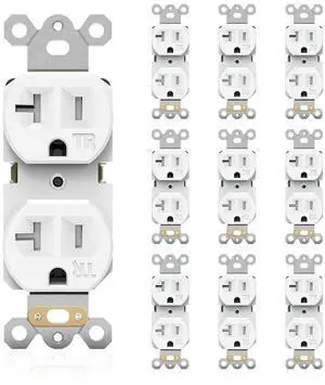 20Amp Electrical Wall Outlet, 125V Duplex Receptacle White Outlet, Standard Residential Grade, Tamper-Resistant, 2-Pole 3-Wire, Self-Grounding, Child Proof, UL Listed, Push & Side Wire, 10 Pack