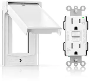 ELEGRP Outdoor GFCI Outlet with Cover, Weather Resistant GFCI Receptacle and Wall Plate, 15 Amp Self-Test GFI Electrical Outlet, Thinner Design Ground Fault Receptacle, UL Listed, Matte White, 1 Pack