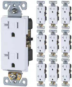 Faith [10-Pack] 20 Amp Tamper-Resistant Outlet | 20A 125V Decorator Receptacle | Commercial Grade Duplex Outlets | UL-Listed, 10-Pack, White