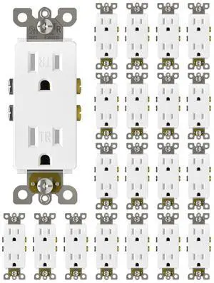 ThunderWay 15 Amp Tamper Resistant Decorator Wall Receptacles, UL Listed, Residential Grade, Self-Grounding, 2-Pole,3-Wire Grounding, 15A 125V, 1875W, White (20 Pack)