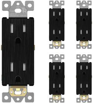 LIDER Brushed Finish Decorator Receptacle, Child Safe Tamper-Resistant Wall Outlet, Residential Grade, Self-Grounding, 15A 125V, UL Listed, Brushed Black, 5 Pack