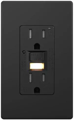 AIDA 15 Amp GFCI Outlet, Self-Test Nightlight Electrical Outlet, Tamper-Resistant Receptacle with LED Indicator, Ground Fault Circuit Interrupters, Wall Plate Included, UL Listed (1 Pack, Matte Black)