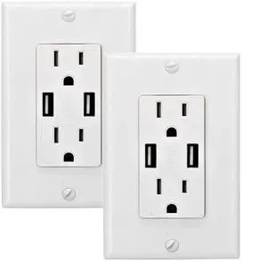 OviiTech 2.4 AMP Dual High Speed Wall Mount Charger USB Outlet,15A Tamper Resistant Receptacle, 2 Wall Plate Included,White (2 Pack)