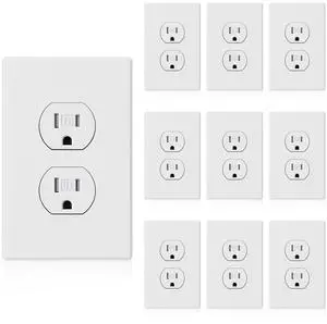 ELEGRP 15 Amp 125V Duplex Receptacle Outlets, Standard Electrical Wall Outlet, TR Tamper Resistant, Self-Grounding, Residential Grade, Mid Outlet Covers Included, UL Listed, Matte White, 10 Pack