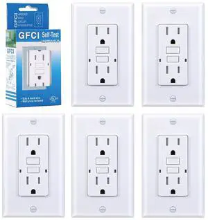 15 Amp GFCI Outlet, Tamper-Resistant GFI Receptacle with LED Indicator, Self-Test Ground Fault Circuit Interrupter, Decorator Wall Plates and Screws Included, UL Listed, White5 Pack
