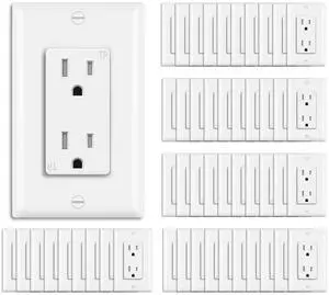 BESTTEN 50 Pack 15 Amp Decorator Receptacle Outlet, Tamper Resistant Receptacle, Residential and Commercial Use, Wallplate Included, 15A/125V/1875W, UL Listed, White