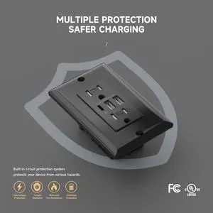 5 Pack USB C Outlet, 30W 6.0A Charging Electrical Outlet, 15 Amp TR Power Receptacle with 3 USB Ports, UL Listed, Wall Plate Included, Self-Grounding, Black