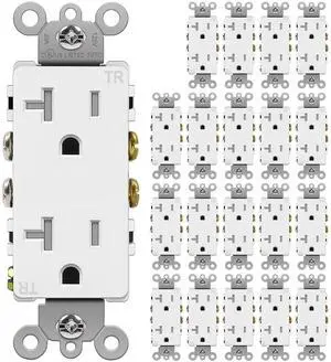 BESTTEN 20 Amp Decorator Receptacle Outlet, Tamper-Resistant (TR) Electrical Outlet, Residential & Commercial Use, 20A/125V/2500W, UL Listed, 20 Pack, White