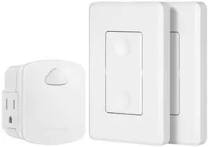 DEWENWILS Wireless Remote Wall Switch and Outlet, No Wiring Remote Control Outlet Light Switch, Expandable, 15A/1875W, 100ft RF Range, Compact Side Plug, ETL Listed (1 Outlet and 2 Remotes)