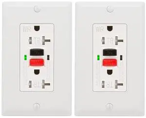2 Pack - POWAWINI GFCI Outlet 20 Amp, UL Listed, Self-Test GFI Receptacles, TamperResistant, Weather Resistant, LED Indicator, with Decor Wall Plates and Screws, Indoor or Outdoor Use (Red/Black)