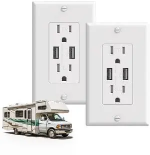 2 Pack 15A RV USB Wall Outlets with 4.2A Dual Type-A USB Ports, Duplex Tamper Resistant Replacement Receptacles, USB Wall Charging Outlets, Wall Plates and Screws Included, ETL Listed