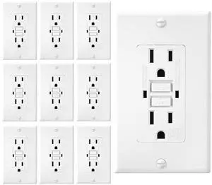 10 Pack GFCI Outlet 15 Amp, Self-Test GFI Electrical Outlet with LED Indicator, WR Weather Resistant GFCI Receptacle, Ground Fault Circuit Interrupters with Wall Plate & Screws, UL Listed