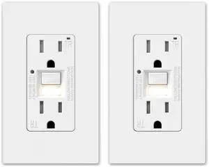 ELEGRP GFCI Outlet w/Nightlight, 15 Amp Self-Test GFI Electrical Outlet, Thinner Design, Tamper Resistant GFCI Receptacle, Ground Fault Receptacle w/Wall Plate, UL Listed, Matte White, 2 Pack