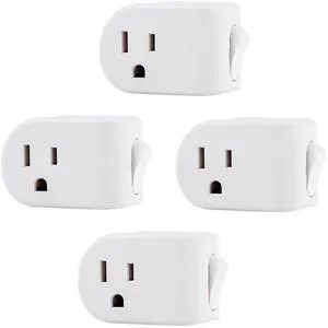 UltraPro Grounded Power Switch, 4 Pack, Outlet Extender, 3 Prong, Easy to Install, for Indoor Lights and Small Appliances, Energy Efficient Adapter, Space Saving Design, UL Listed, White, 46844