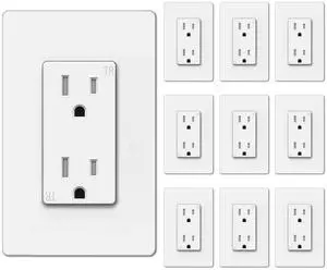 BESTTEN 15 Amp Decor Receptacle Outlet with TR (Tamper Resistant), 15A Decorator Electrical Wall Outlet, Screwless Wallplate Included, for Commercial and Residential Use, UL Listed, 10 Pack, White
