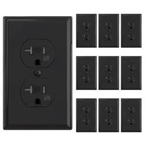 ELEGRP Duplex Receptacle with Wall Plate, 20A 125V Standard Electrical Wall Outlet, TR Tamper Resistant & WR Weather Resistant, 2 Pole 3 Wire, Self-Grounding, UL Listed, Glossy Black, 10 Pack