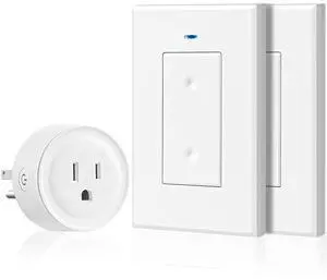 Remote Control Outlet Wireless Light Switch, WILAWELS Wireless Remote Wall Switch and Outlet, Remote Light Switch Kit for Lamps, Lights, Expandable, 100ft RF Range, FCC Listed (2 Remotes + 1 Outlet)