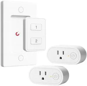 LoraTap Remote Control Outlet, On Off Light Switch with Wall Plate - Wireless Control 2 Plugs from 100ft, No WiFi Needed, Ideal for Lamps, Fans, Small Appliances(1 Remote + 2 Outlets)