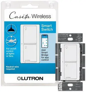 Lutron Caseta Original Smart Switch (Lutron Smart Hub Required), for LED Lights and Fans, 6 Amp, Single-Pole/3-Way, Neutral Required, PD-6ANS-WH, White