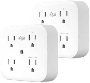 KMC Smart Tap Mini 2-Pack, 4-Outlet Wall Mounted Plug Adapter, 3 Independently Controlled Wi-Fi Outlets, Compatible with Alexa & Google Assistant, No Hub Required