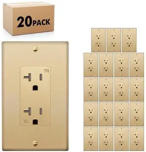 Micmi Decorator Receptacle Outlet, Tamper Resistant, Decorative Electrical Receptacle Outlet, 20Amp 125 Volt, Grounding with Wall Plate UL Listed (20Pack, Golden, 20 Amp Outlet)