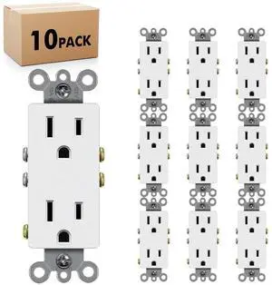 Micmi 15 amp Decorator Receptacle Outlet, Standard Decorative Wall Outlet, 15A/125V, Non-Tamper Resistant, Grounding UL Listed White (15A Outlet Without wallplates 10pack)