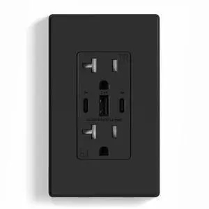 ELEGRP USB Outlets, 30W 6.0 Amp USB C Outlets Receptacles, 3-Port USB Wall Outlet, 20 Amp Tamper-Resistant Outlet with 2 USB C Ports, UL Listed, Screwless Wall Plate Included, 1 Pack, Matte Black