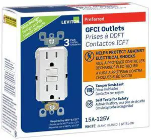 Leviton Smartest Self-Test SmartlockPro Slim GFCI Tamper-Resistant Receptacle with LED Indicator (3 Pack), GFTR1-3W, White