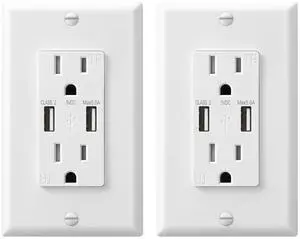DEWENWILS 2-Pack USB Outlet, 5.0A Dual High Speed USB Ports, 15Amp Tamper-Resistant Receptacles USB Wall Outlets, Wall Plate Included, ETL Listed