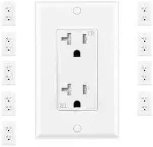 Standard Decorator Electrical Receptacle Outlet with Wall Plate Cover, Tamper Resistant(TR), Self-Grounding, UL Listed (10 Pack, White, 20A)