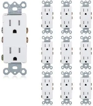 Maxxima Tamper Resistant Duplex Receptacle - Standard Decorative Electrical Wall Outlet 15A White, 3 Prong Outlet, Easy Install, Ideal for Contractors or Residential Use, UL Listed - 10 Pack
