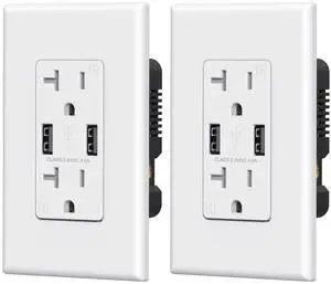 ELEGRP USB Wall Outlet Receptacle With Dual 4.0 A Ports, 20 Amp Duplex Tamper Resistant, Charging Power Outlet, Wall Plate Included, UL Listed (2 Pack, Glossy White)