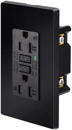 GFCI Outlet 20 Amp,NineLeaf 1PK 20a GFCI Receptacle Black,20Amp GFCI Outlet Receptacles,Weather Resistant(WR) with LED Indicator, Decorative Wall Plates and Screws Included, ETL Certified