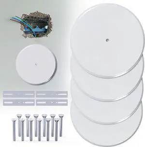 WunoShop 4 Pcs Ceiling Cover Plate, Metal Blank Cleanout Cover Plate with Center Hole,5 inch Round Outlet Covers Plate For Electrical Box, Smoke Detector Cover Plate for Wall Light Hole -White