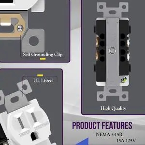ENERLITES Duplex Receptacle Outlets, Tamper-Resistant, Industrial Grade, 3-Wire Grounding, 2-Pole, 5-15R, 15A 125V, UL Listed, 61570-TR-W-10PCS, White (10 Pack)