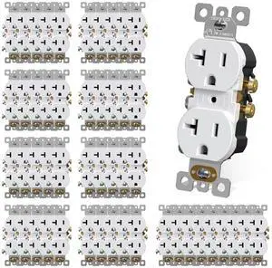AIDA 20 Amps Outlets Duplex Electrical Receptacle Outlets, Electrical Outlet, 20Amp 125V Heavy-Duty Wall Outlet, Residential, 3-Wire, Self-Grounding, UL Listed, Side Wire (50 Pack, White)