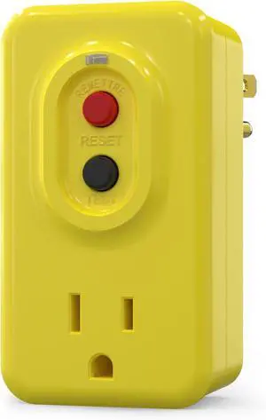 AIDA GFCI Adapter, 15 AMP Single Outlet Grounded 3-Prong GFCI Adapter, for Indoor Use with Manual Reset, UL Listed, Yellow, 1 Pack