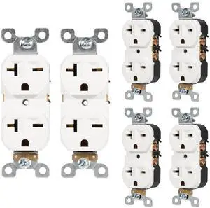 Nema 6-20 Duplex Receptacle, 20 Amp 240 Volt Outlet, Industrial Grade, 2-Pole, 3-Wire, 6-15R Outlet 6-20R Receptacle, White, 6 Pack