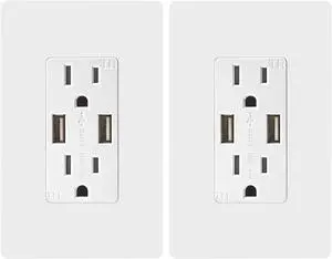TOPGREENER 4A High Speed USB Wall Outlet, 15A Tamper-Resistant Receptacles, Compatible with iPhone SE/11/XS/XR/X/8, Samsung Galaxy S20/S10/S9/Note, LG, HTC & More, UL Listed, TU2154A, 2 Pack