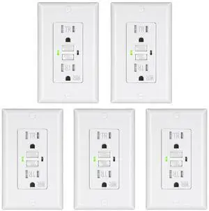 DEWENWILS 5-Pack GFCI Outlet 15Amp, Outdoor Weather-Resistant(WR), Tamper-Resistant(TR), UL Listed, Gfi Self-Test, LED Indicator, Wallplate Included with Thinner Design, White