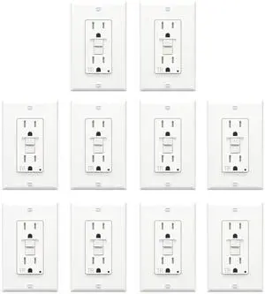ThunderWay GFCI Outlet 15 Amp, Tamper-Resistant Receptacle, Self-Test with LED Indicator, Indoor/Outdoor Use, ETL Listed, Includes Decor Wall Plates and Screws, White, 10 Pack